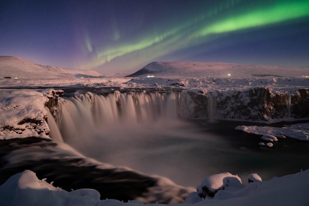 Godafoss Northern Lights, Iceland.