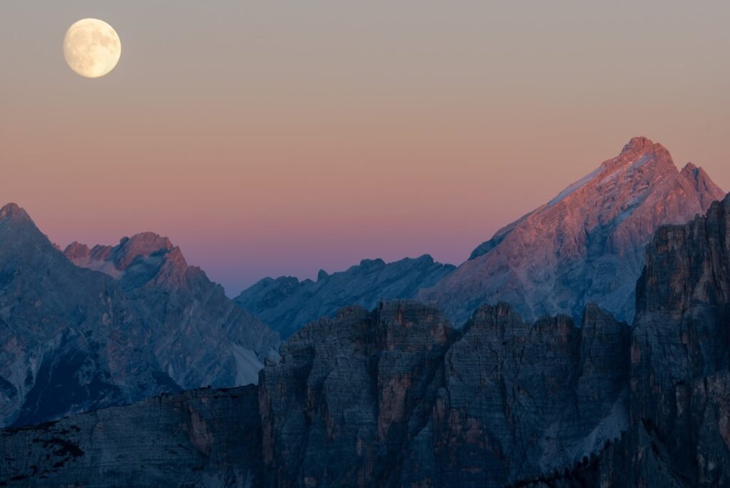 Moon over the Italian Dolomites - taken on our dolomites photography tours