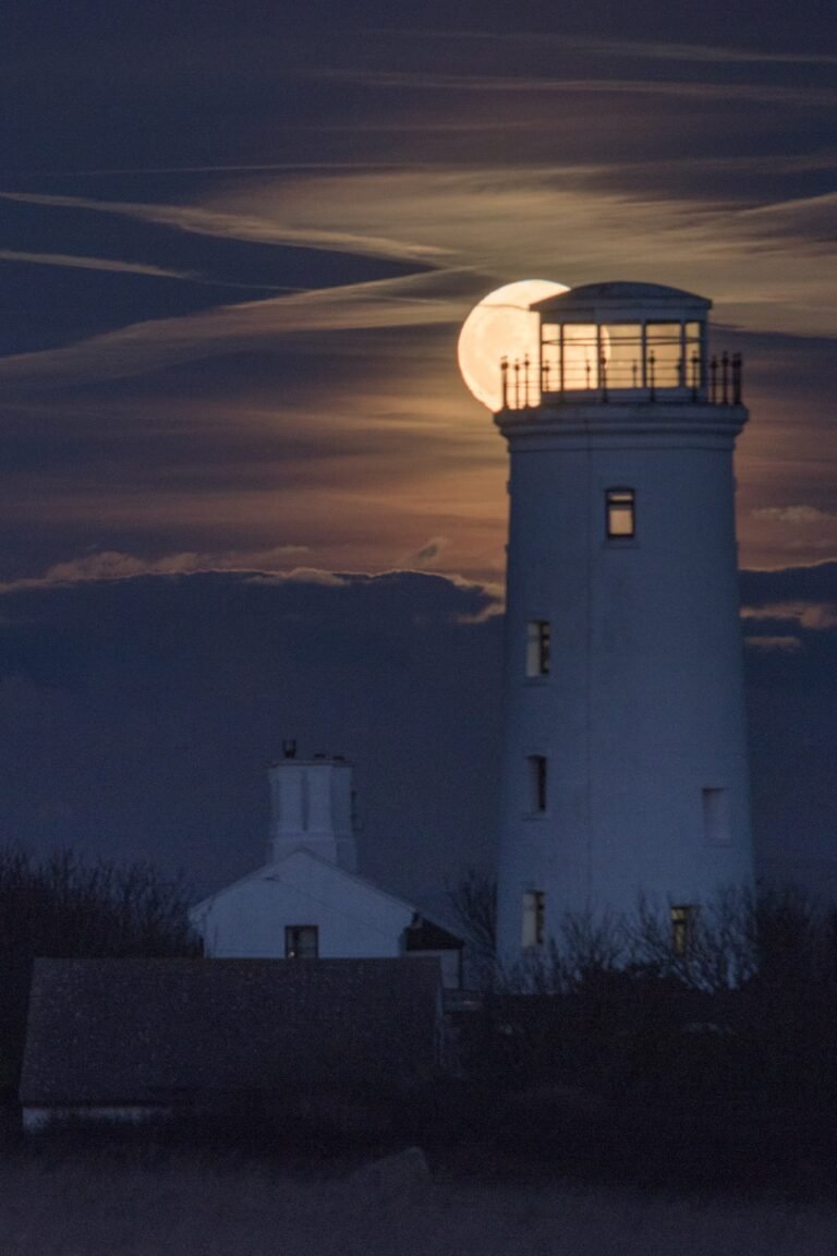 Lighthouse in Dorset at night