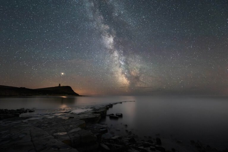 Kimmeridge Bay in Dorset at night.