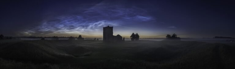 Knowlton Church and Earthworks at night, Dorset, England