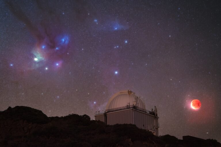 Antares and the lunar eclipse over the Swedish solar telescope complex next to Pico Fuente Nueva on the route to Roque de los Muchachos atop the crater. The entire area is an internationally recognised dark sky reserve, and one of the best places for landscape astrophotography in Europe.