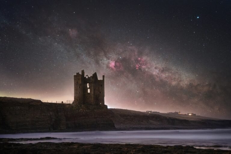 Milky Way over Keiss Castle in the Scottish Highlands